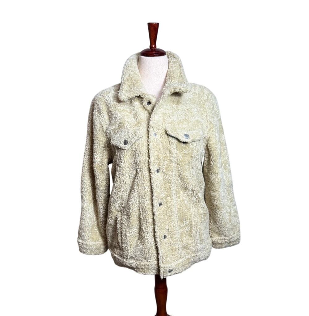 VIntage Lucky Brand Boyfriend Teddy Trucker jacket cream sherpa Y2K Sz M